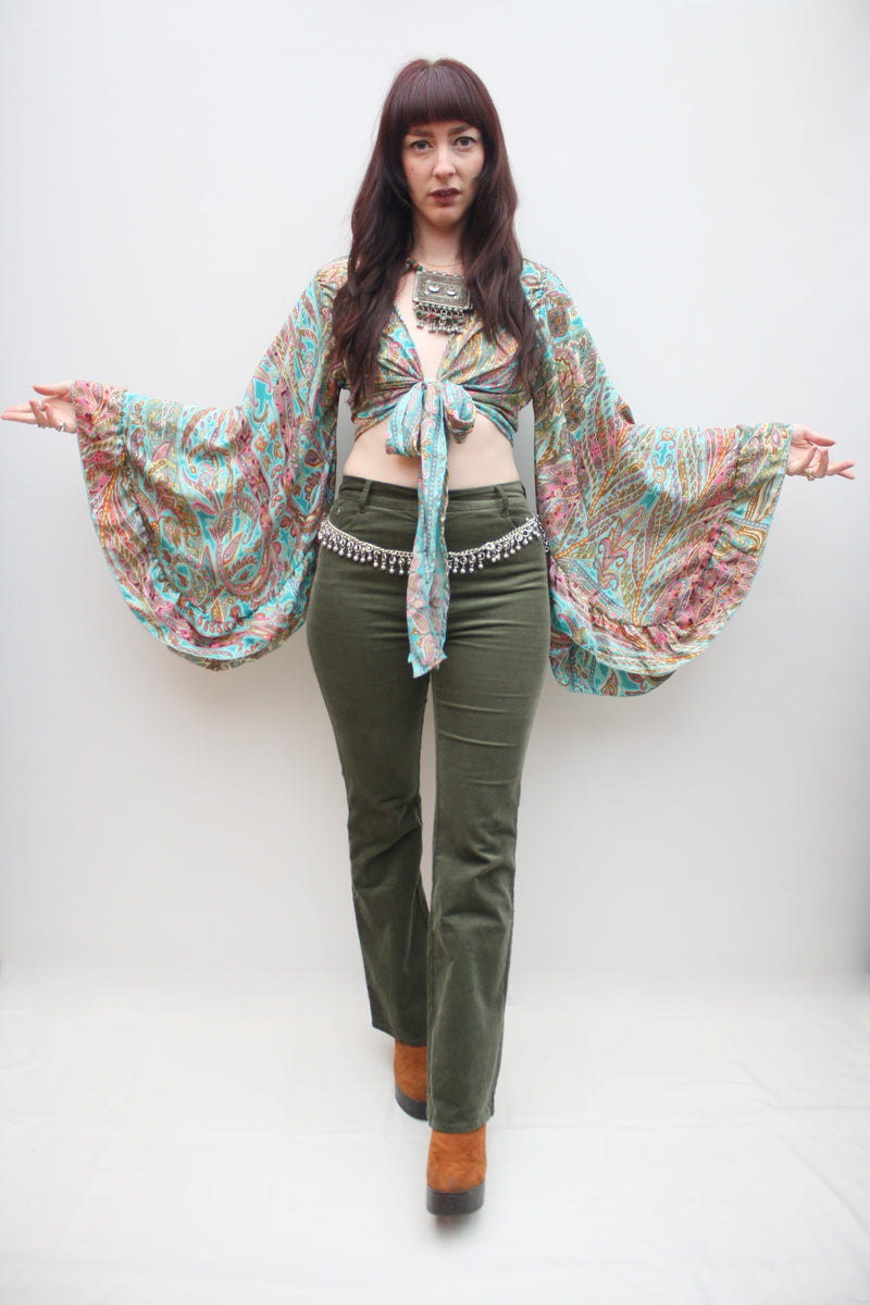 Silk Flared Sleeve Butterfly Blouse