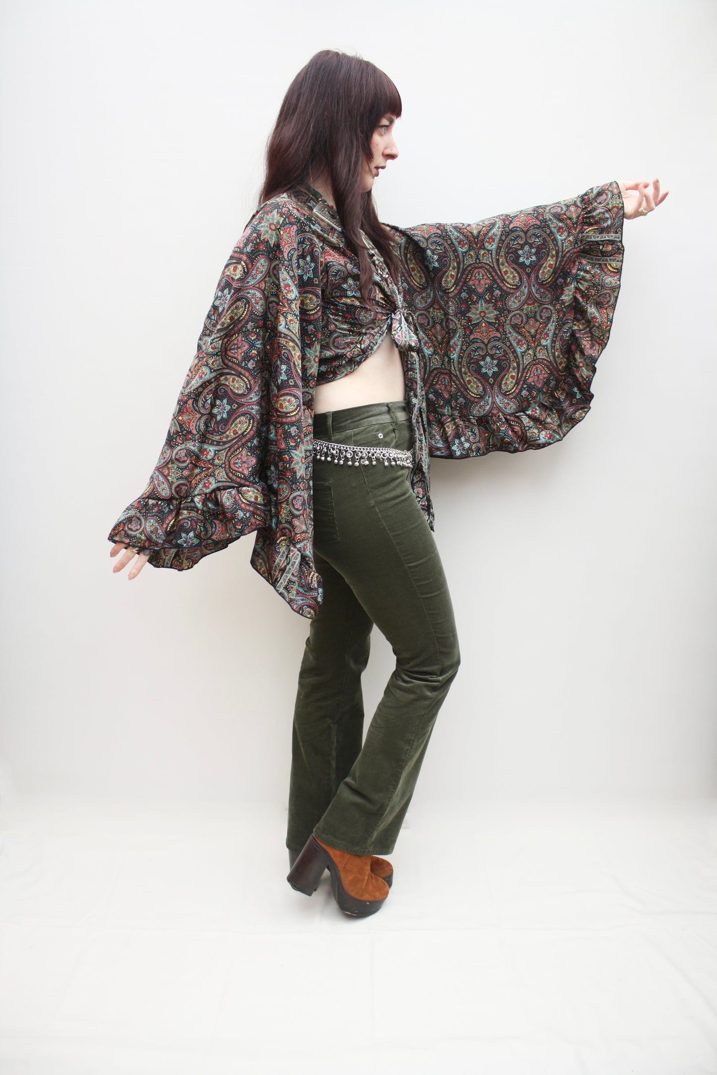Silk Flared Sleeve Butterfly Blouse