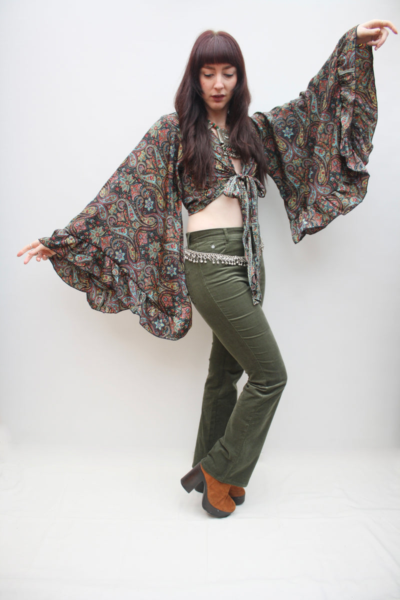 Silk Flared Sleeve Butterfly Blouse