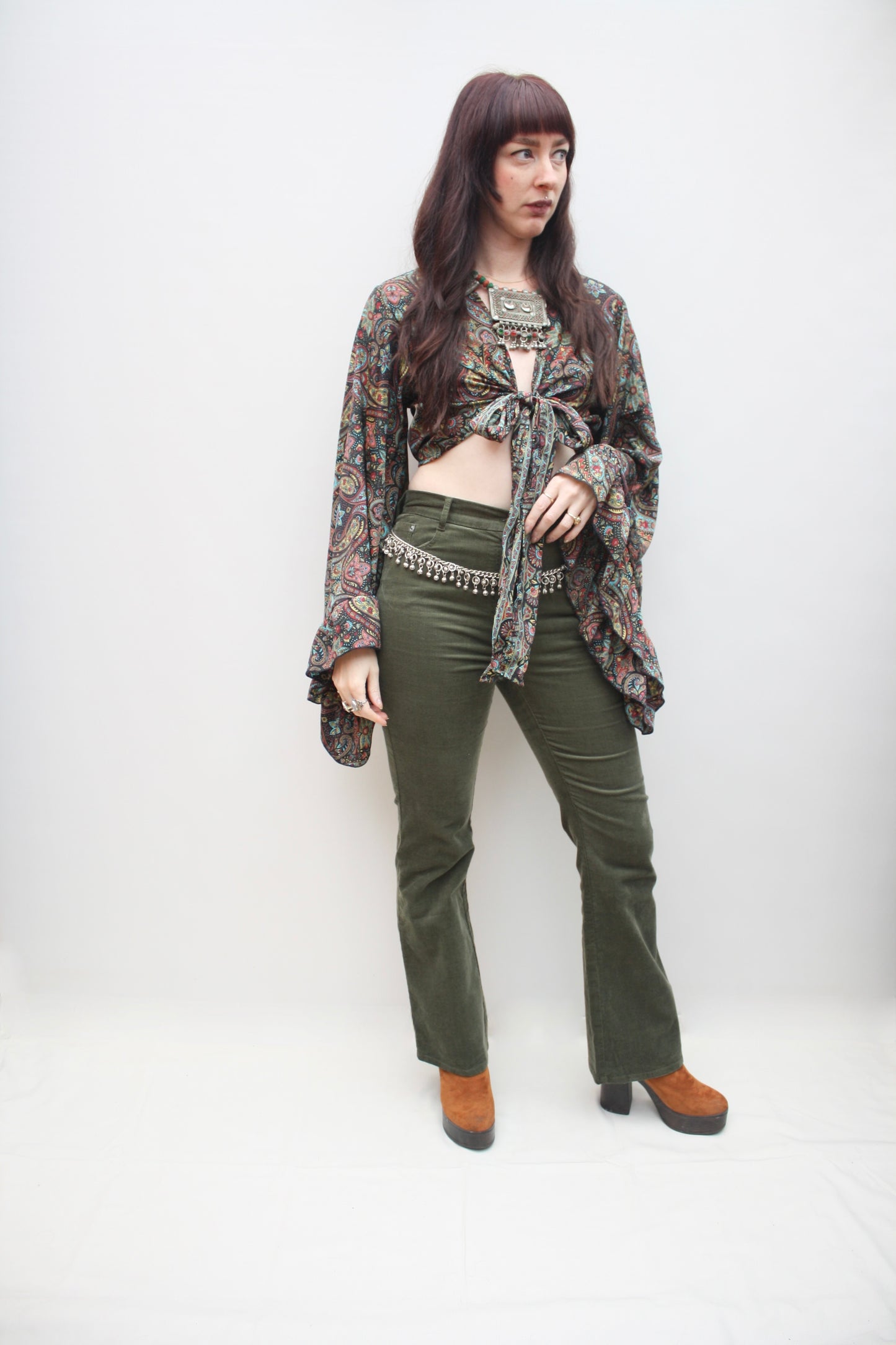 Silk Flared Sleeve Butterfly Blouse
