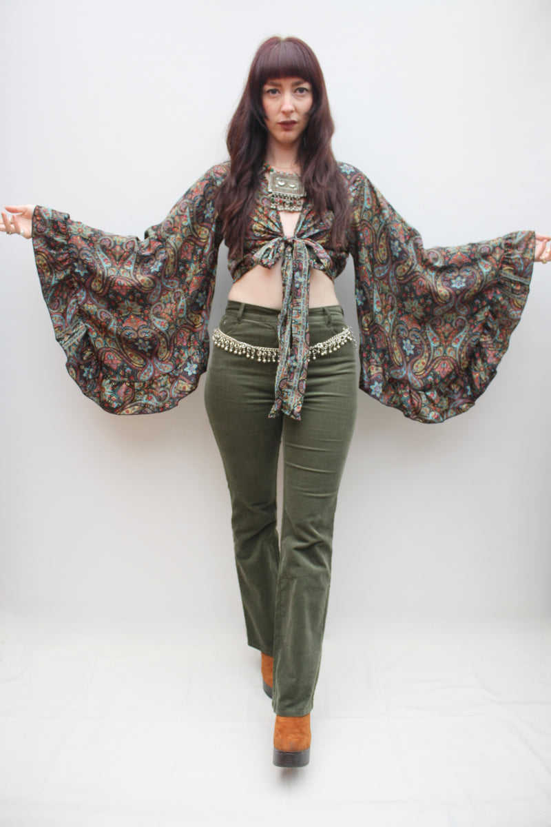 Silk Flared Sleeve Butterfly Blouse