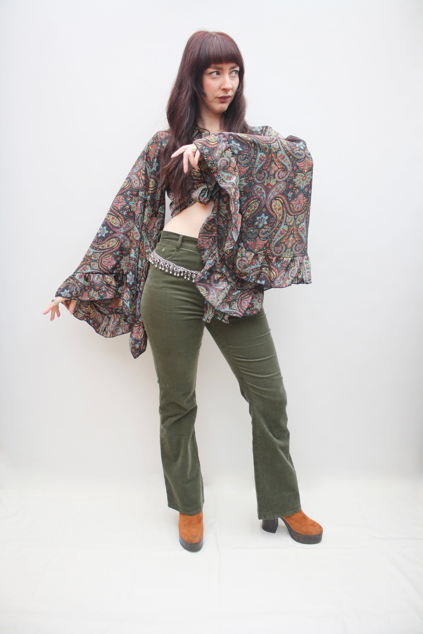 Silk Flared Sleeve Butterfly Blouse