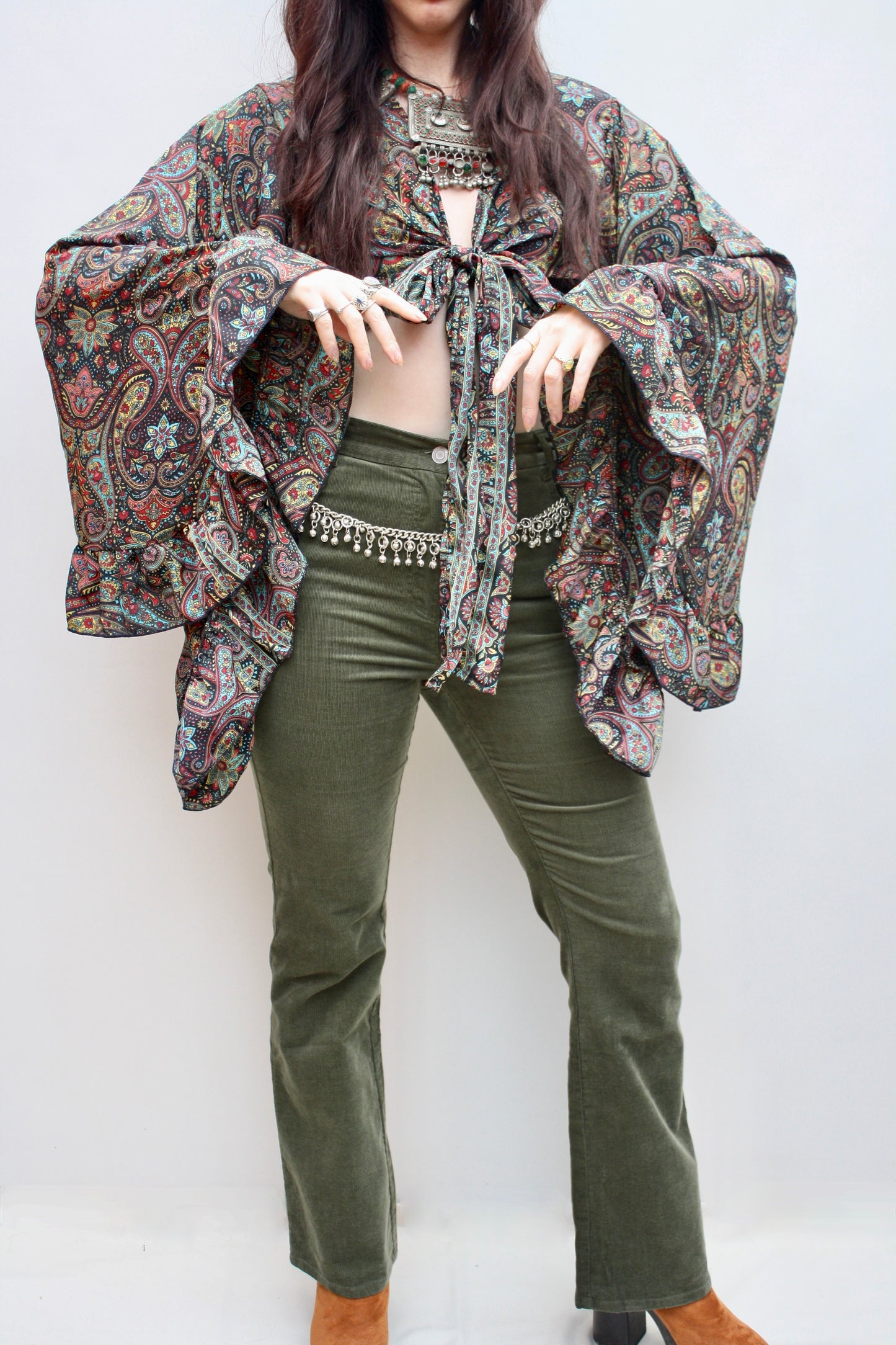 Silk Flared Sleeve Butterfly Blouse