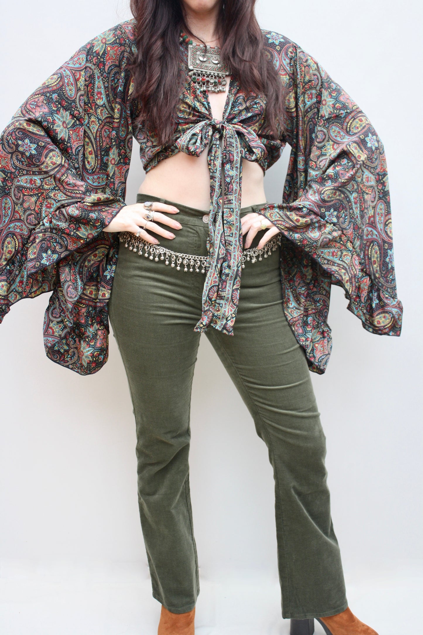 Silk Flared Sleeve Butterfly Blouse